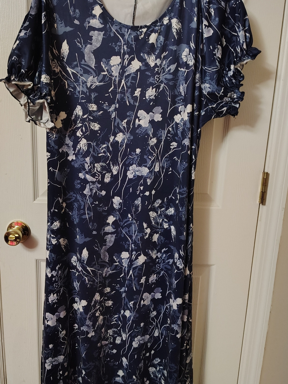 Navy Floral Maxi Dress with Short Ruffled Sleeves